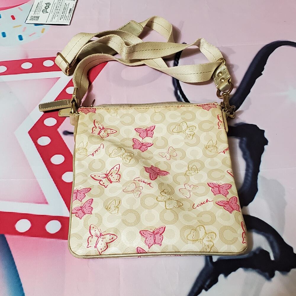 Coach Waverly Light Khaki Pink Butterfly Swingpack Crossbody Bag - Picture 9 of 12